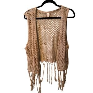Xhilaration Crochet Fringe Kimono Vest Beige Women's Size XXL
